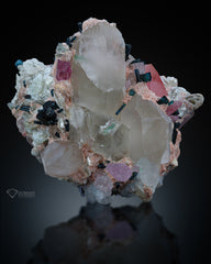 Combination of Morganite with Tourmaline and Kunzite on Quartz from Afghanistan