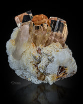 Incredible Big Size Topaz Crystals combine With Quartz Perched On Albite Matrix