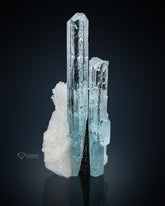 Diamond Cut Terminated Aquamarine with Schorl on Feldspar