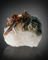 bunch of red Brookite perched on Chlorite Quartz