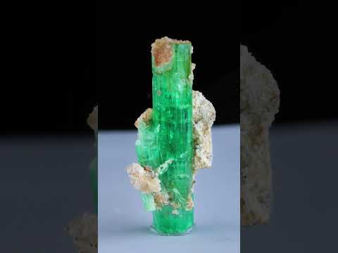 Double Terminated Dark Green Emerald Crystal with Calcite from Afghanistan