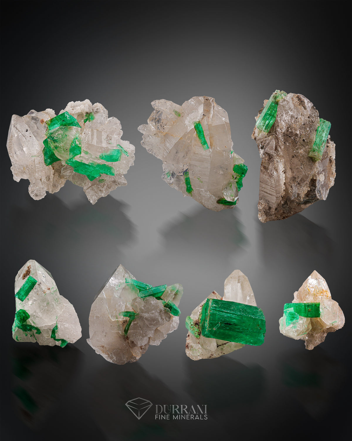 7 Pieces Batch Of Beautiful Emerald Crystals Perched on Quartz