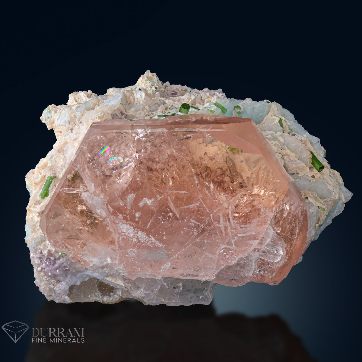 Pink Morgonite with Albite and Tourmaline.