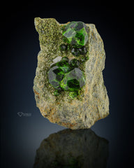 Interesting Green Demantoid Garnet Crystal  Perched on Matrix