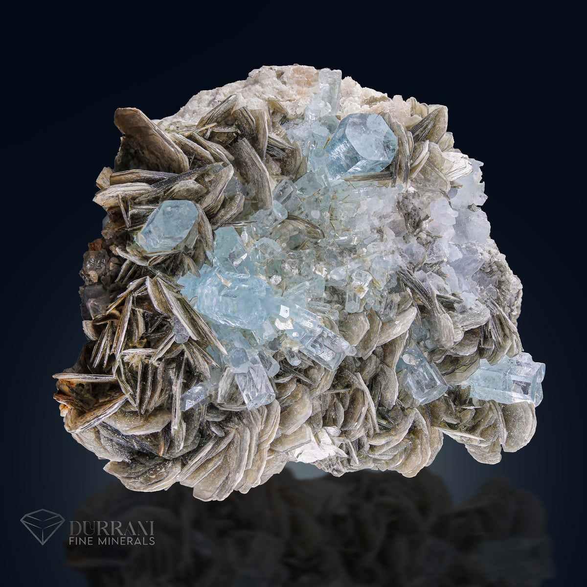 Aquamarine bunch on Muscovite.