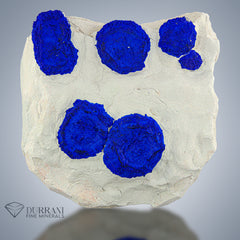 Attractive And Impressive Azurite Sun Round Crystals On Kaolinite Matrix.