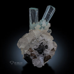 Impressive two crystals of Aquamarine perched on Matrix.