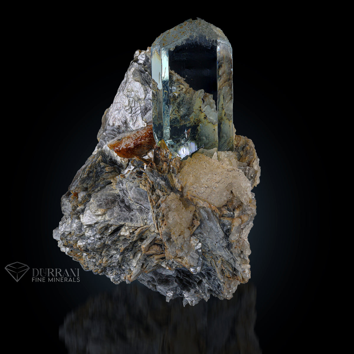 Aquamarine on Muscovite and Feldspar