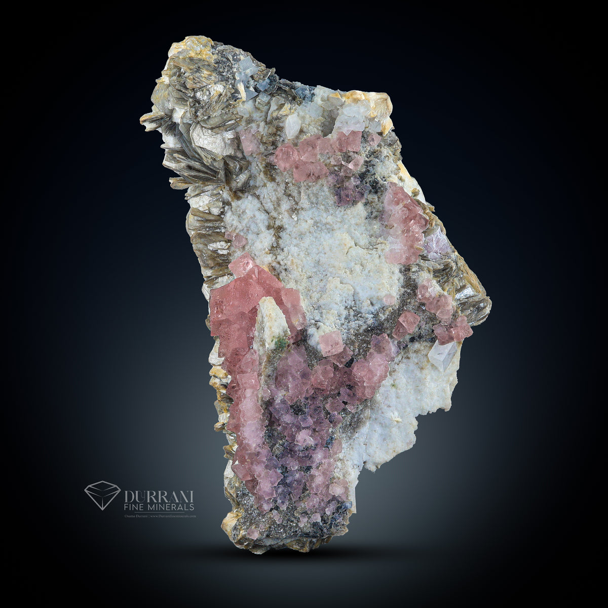 Pink Fluorite on Mica and feldspar from Nagar GilGit-Baltistan, Pakistan.