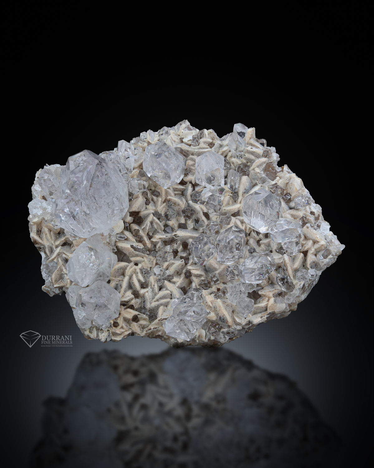Incredible Diamond Quartz cluster perched on Calcite matrix