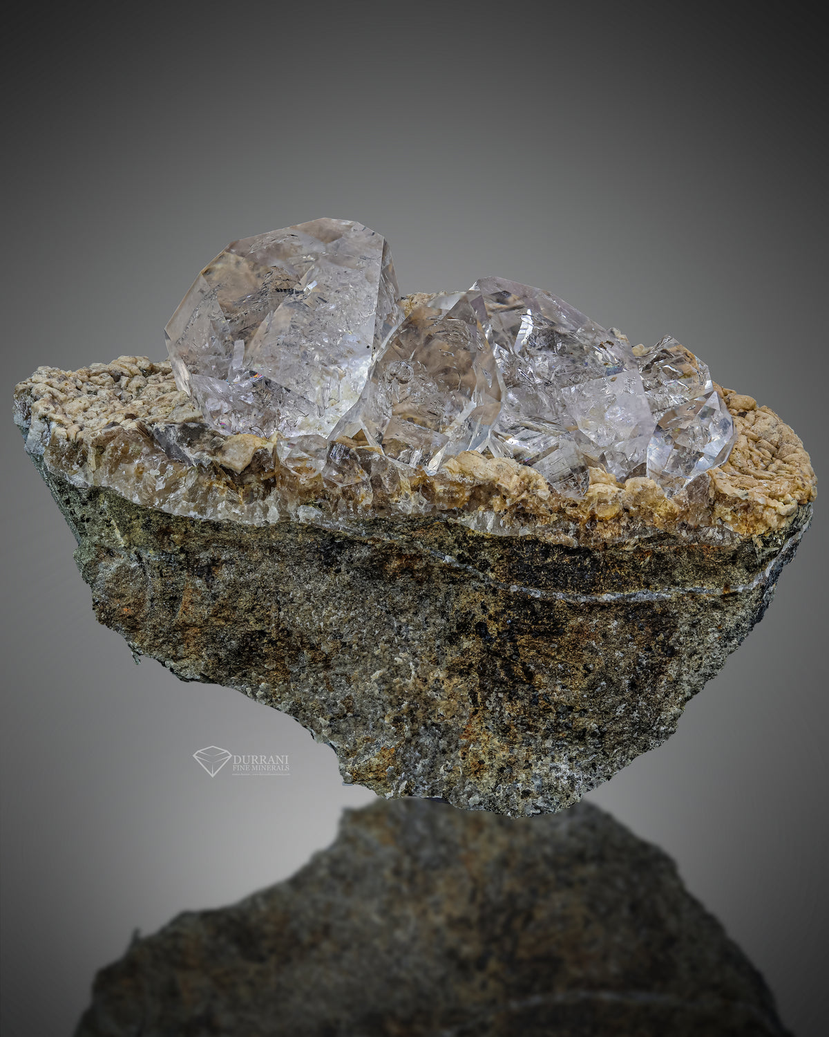 Diamond Quartz cluster perched on Calcite matrix