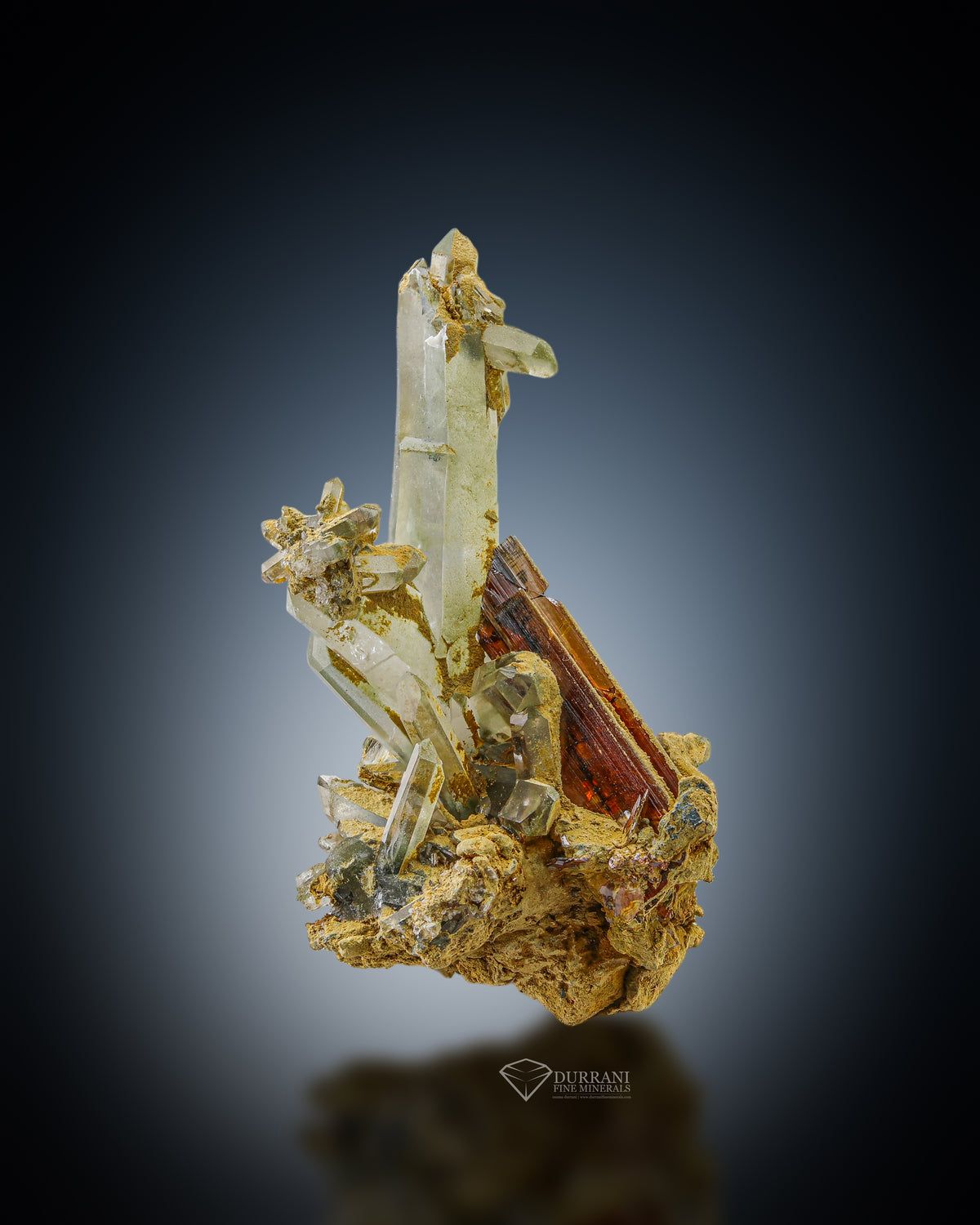 Beautiful Red Brookite Crystals perched on Quartz matrix