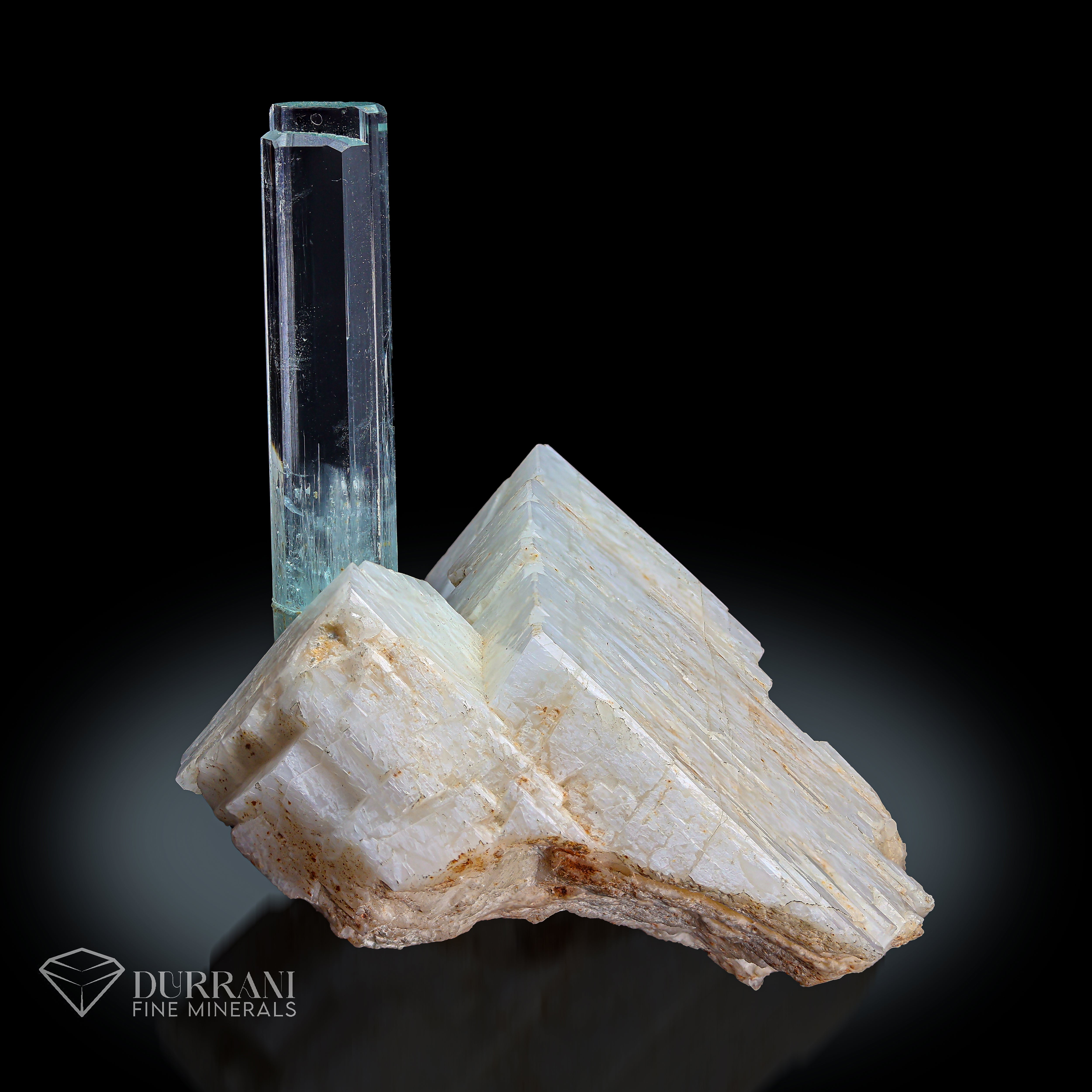 Terminated Aquamarine on Feldspar