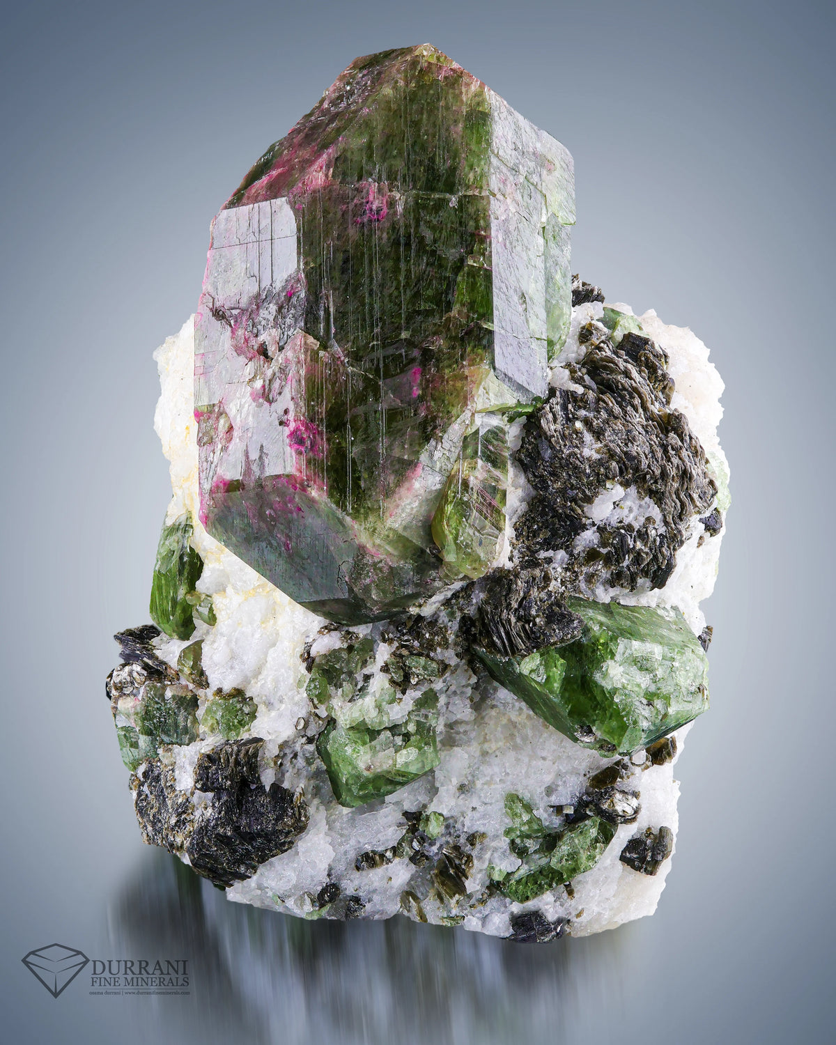 DT Diopside Perched on Calcite matrix from Badakhshan, Afghanistan