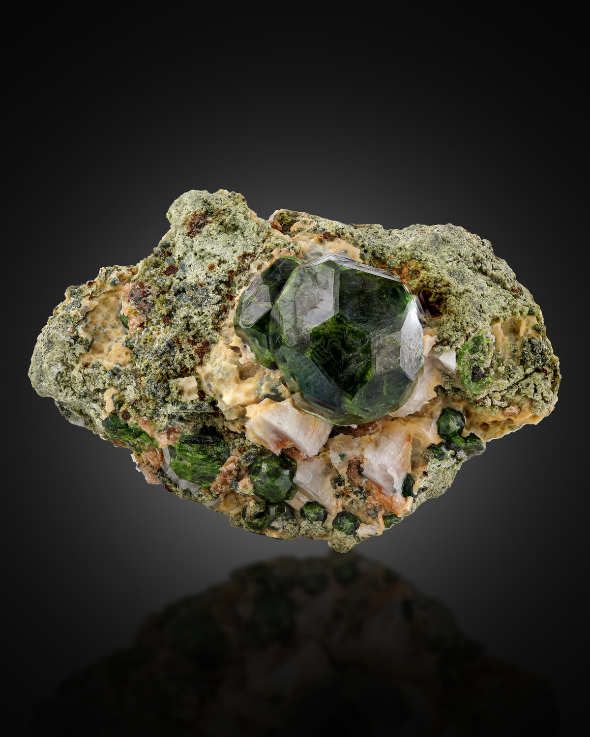 Green Demantoid Garnet on Matrix