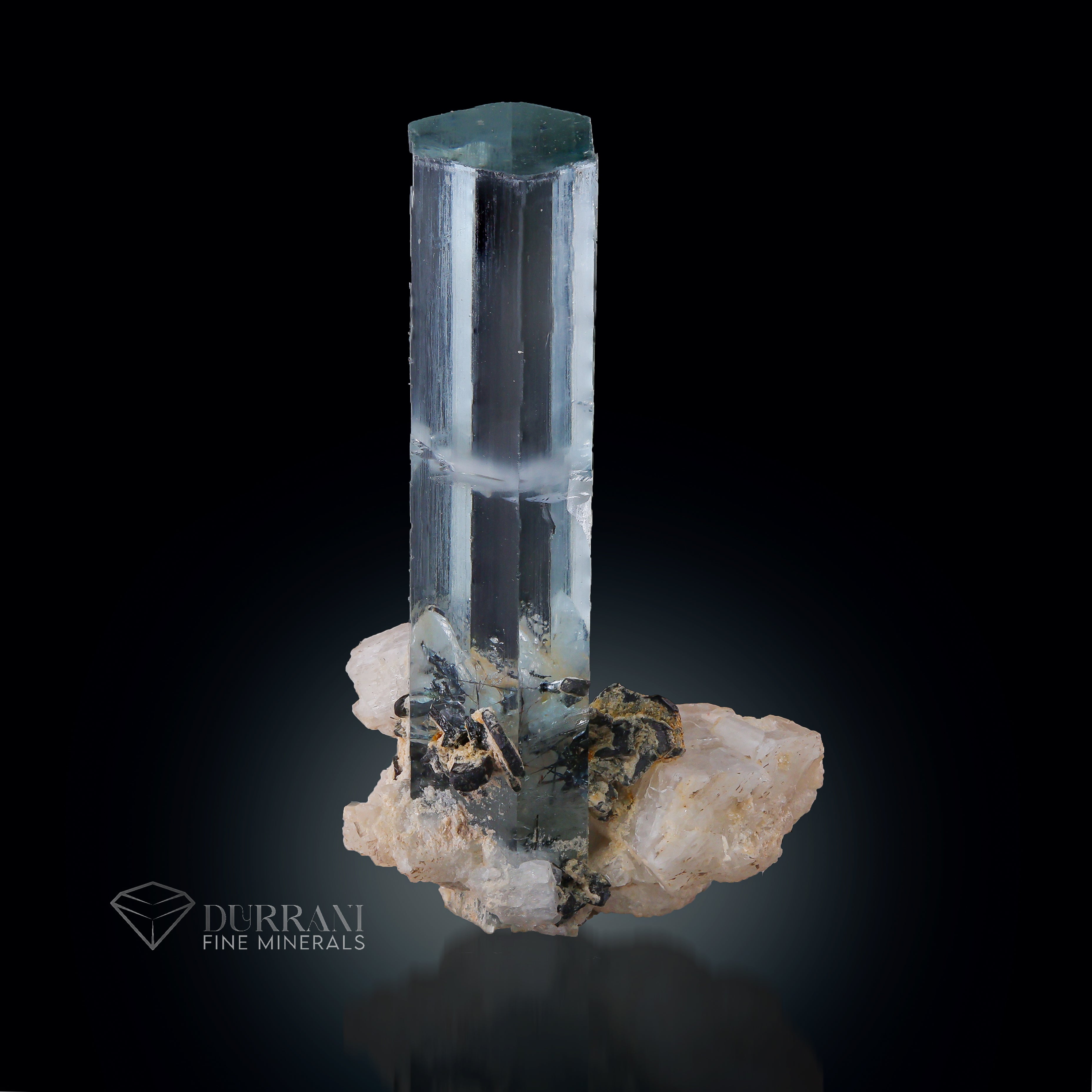 Terminated Aquamarine crystal on feldspar