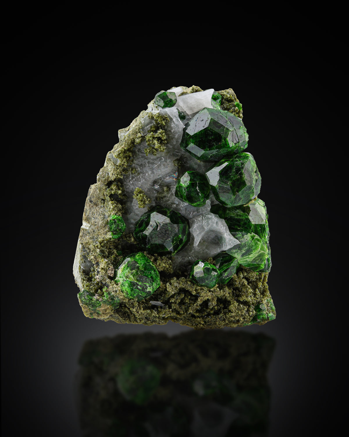 Interesting Green Demantoid Garnet Crystals Perched on Matrix