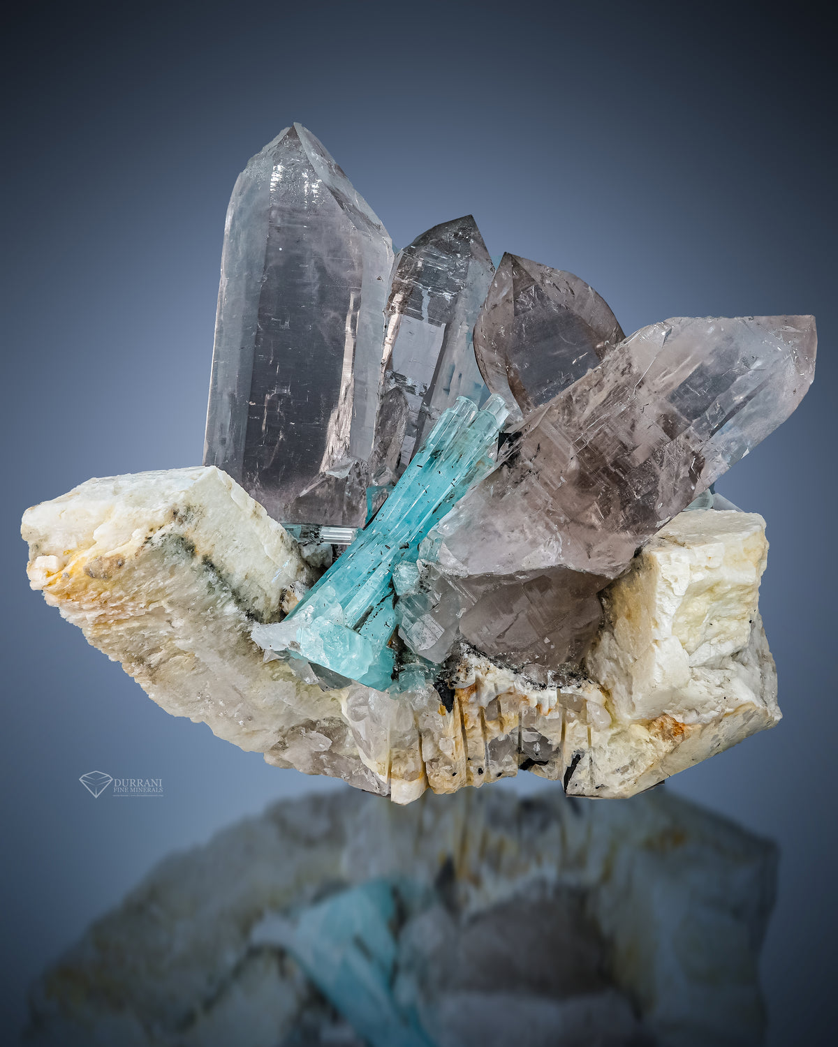 Museum Quality Aquamarine with Quartz Cluster On Feldspar