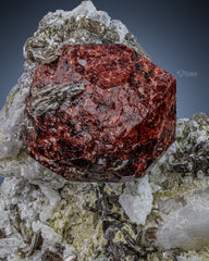 Spessertine Garnet Crystal Perched On Feldspar Matrix