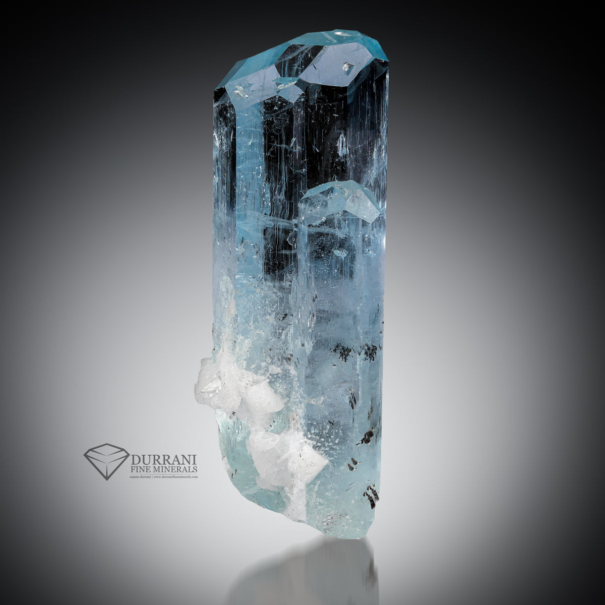 Beautiful gemmy Complex Terminated Aquamarine crystal with white Albite