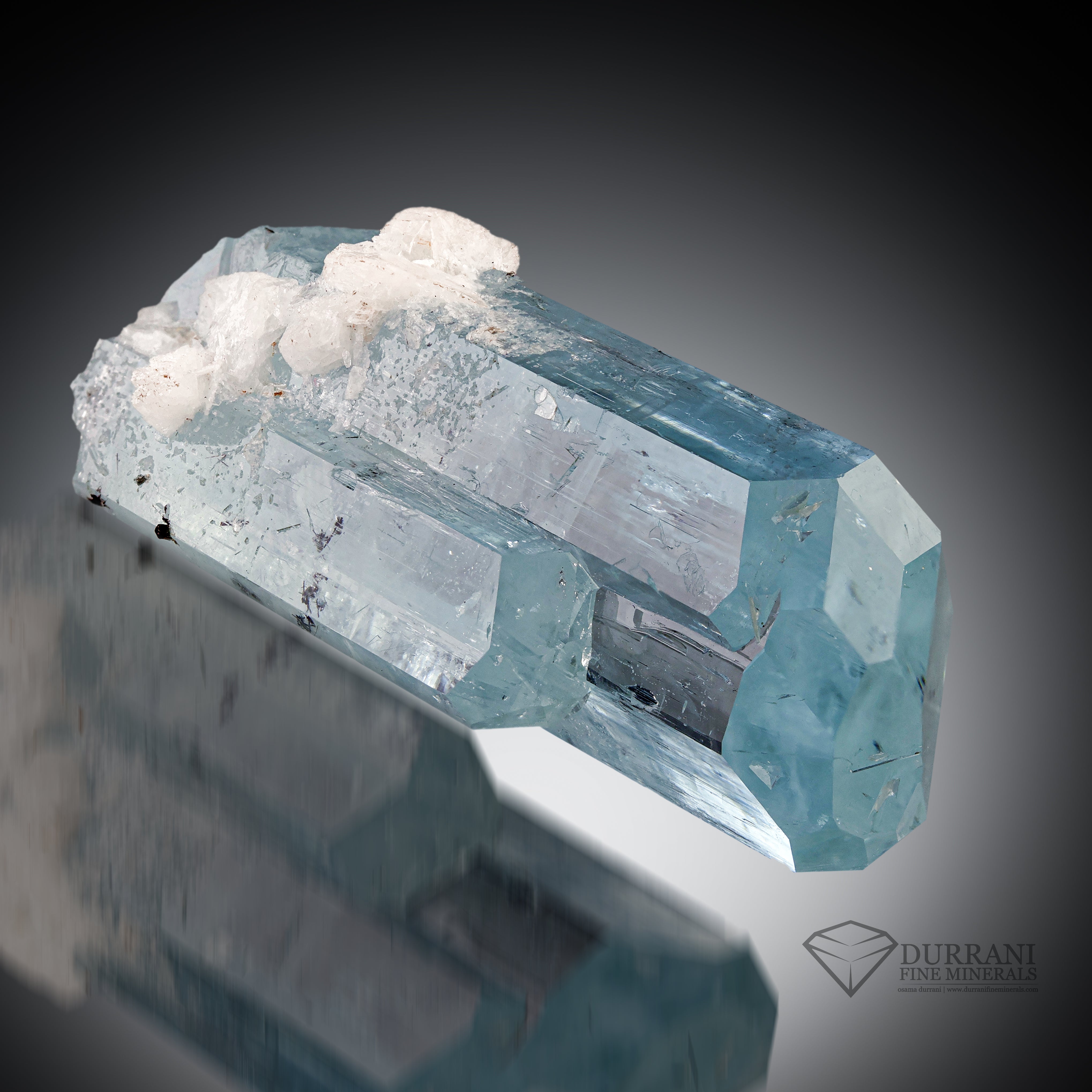 Beautiful gemmy Complex Terminated Aquamarine crystal with white Albite