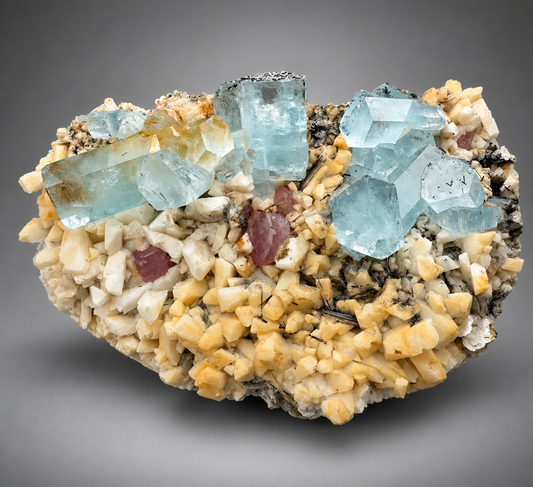 Aquamarine with Apatite and Feldspar.