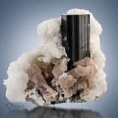 Terminated Black Tourmaline Crystal combine with Appetite and perched on Albite