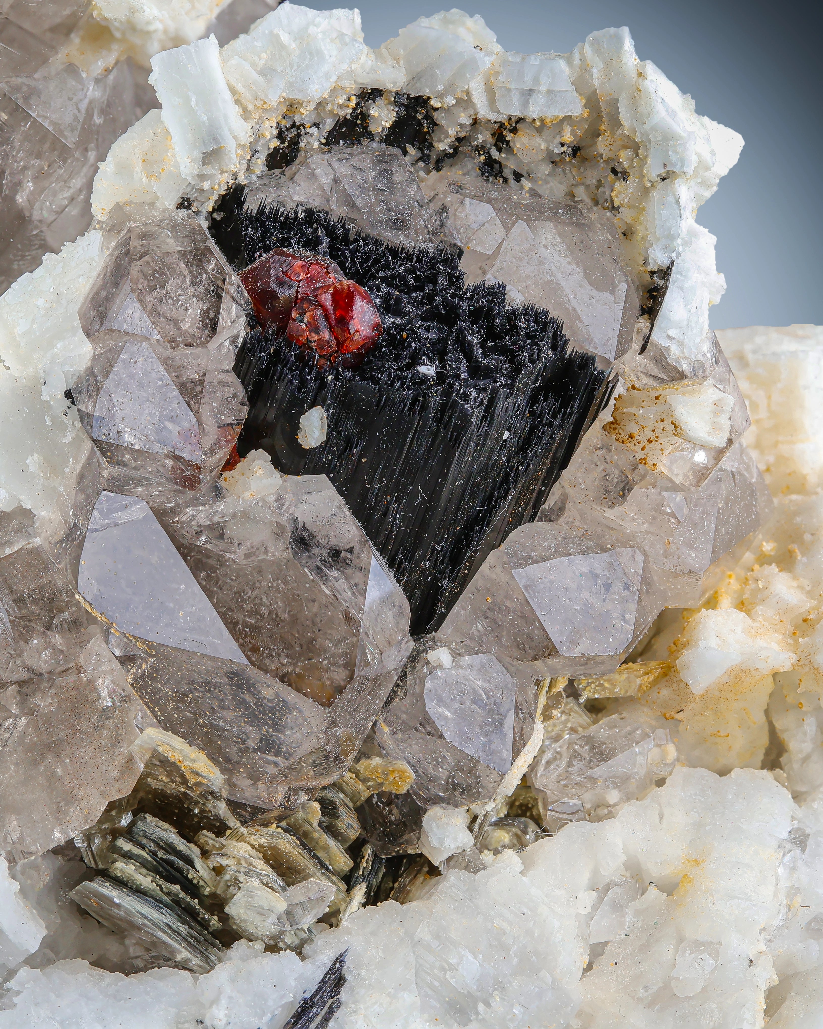 Interesting Combination of Aquamarine with Quartz, Feldspar, Garnet, and Schorl