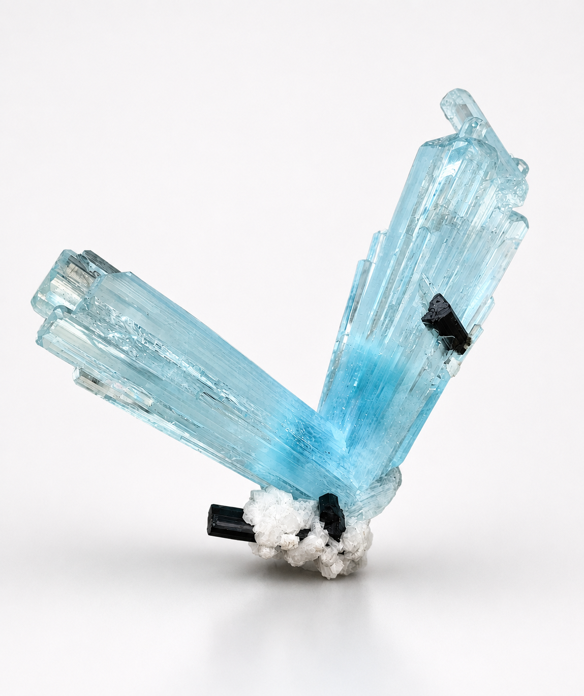 Aquamarine cluster with Schorl.