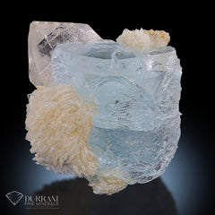 Etched Aquamarine with Albite and Quartz.