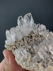 Incredible Diamond Quartz cluster perched on Calcite matrix