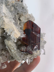 Red colour Brookite Crystals perched on Quartz matrix