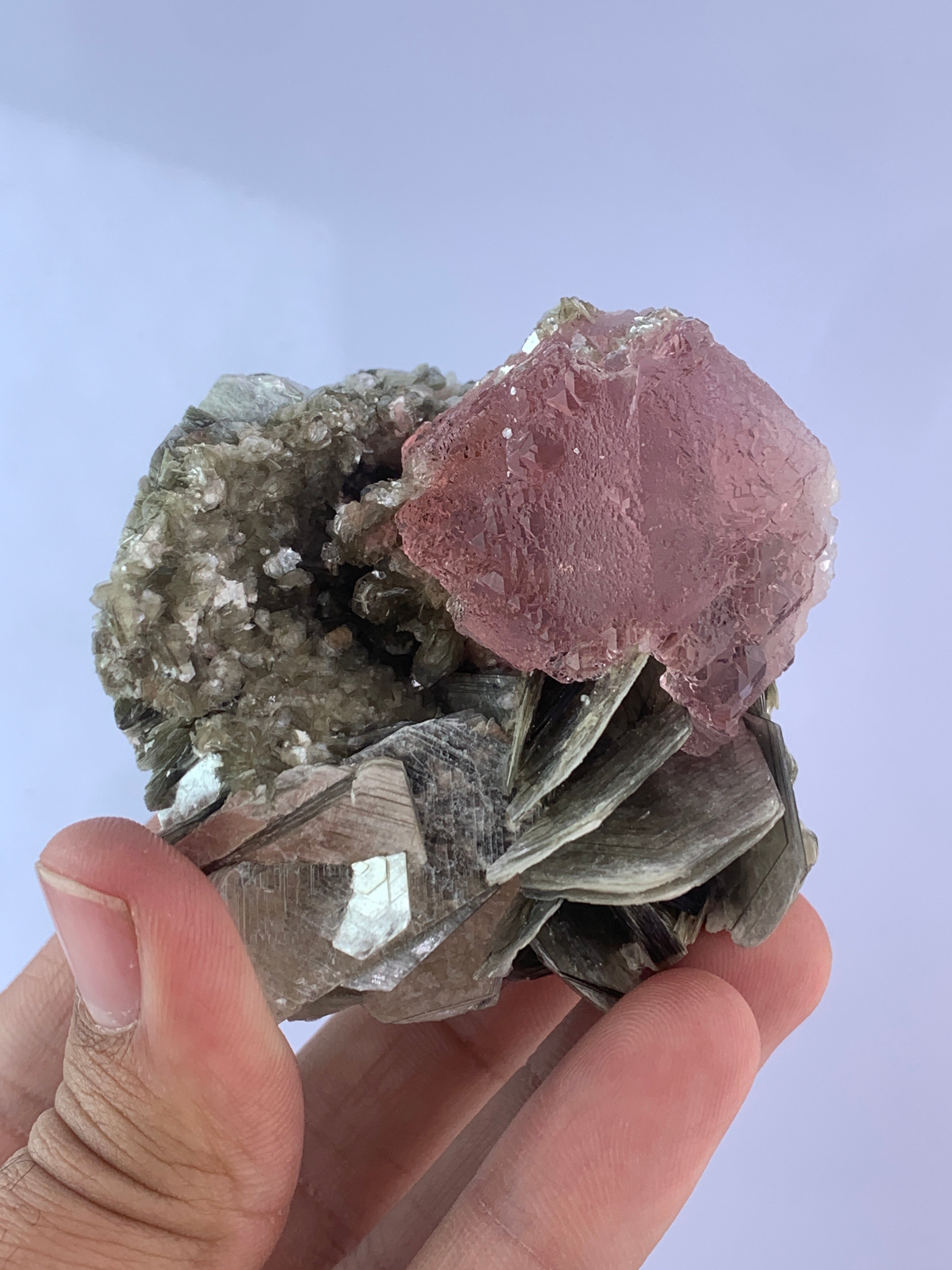 Pink Color Fluorite on mica from Nagar, Pakistan.