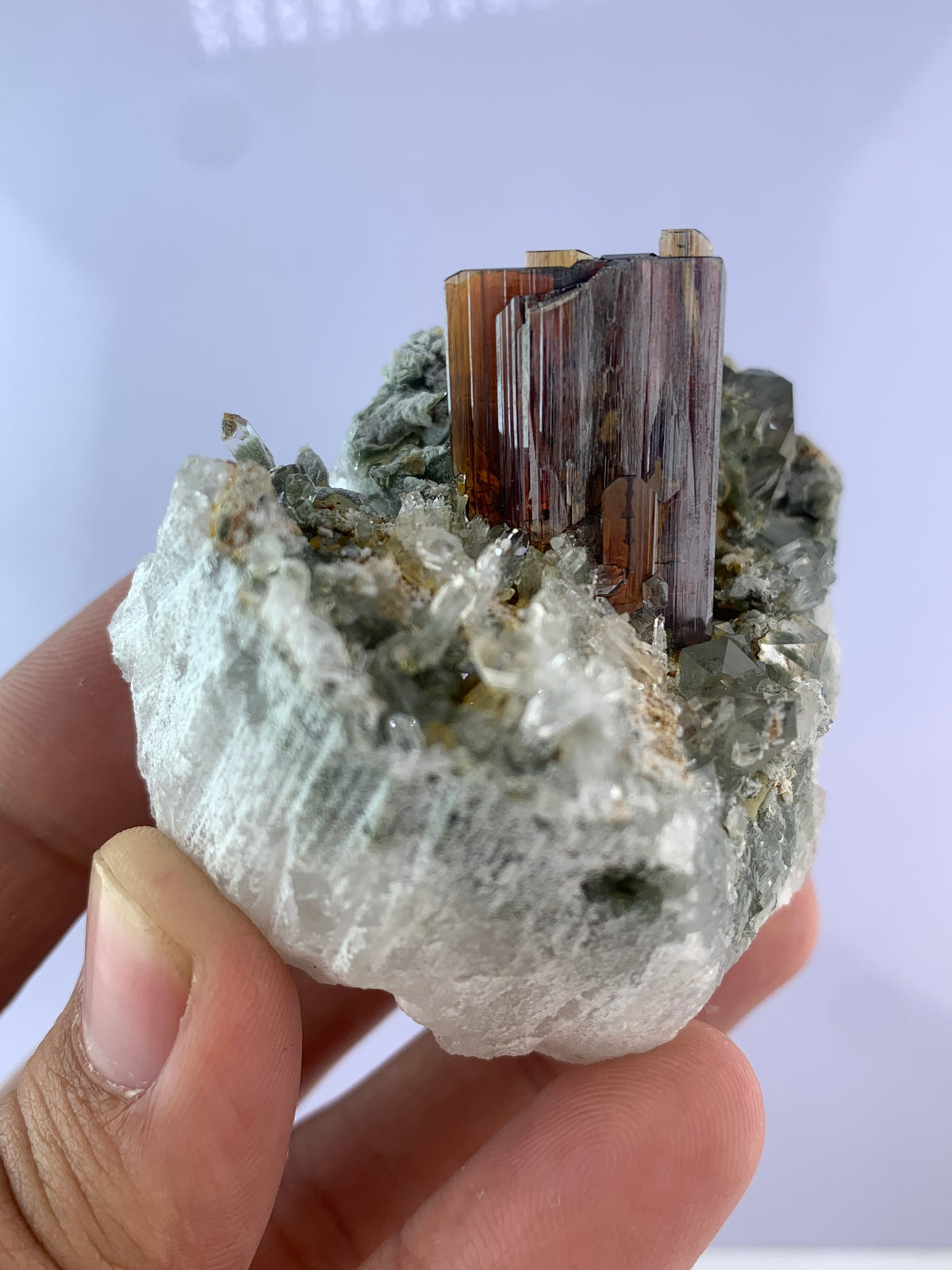 Brookite on Chlorine Quartz Matrix from Pakistan