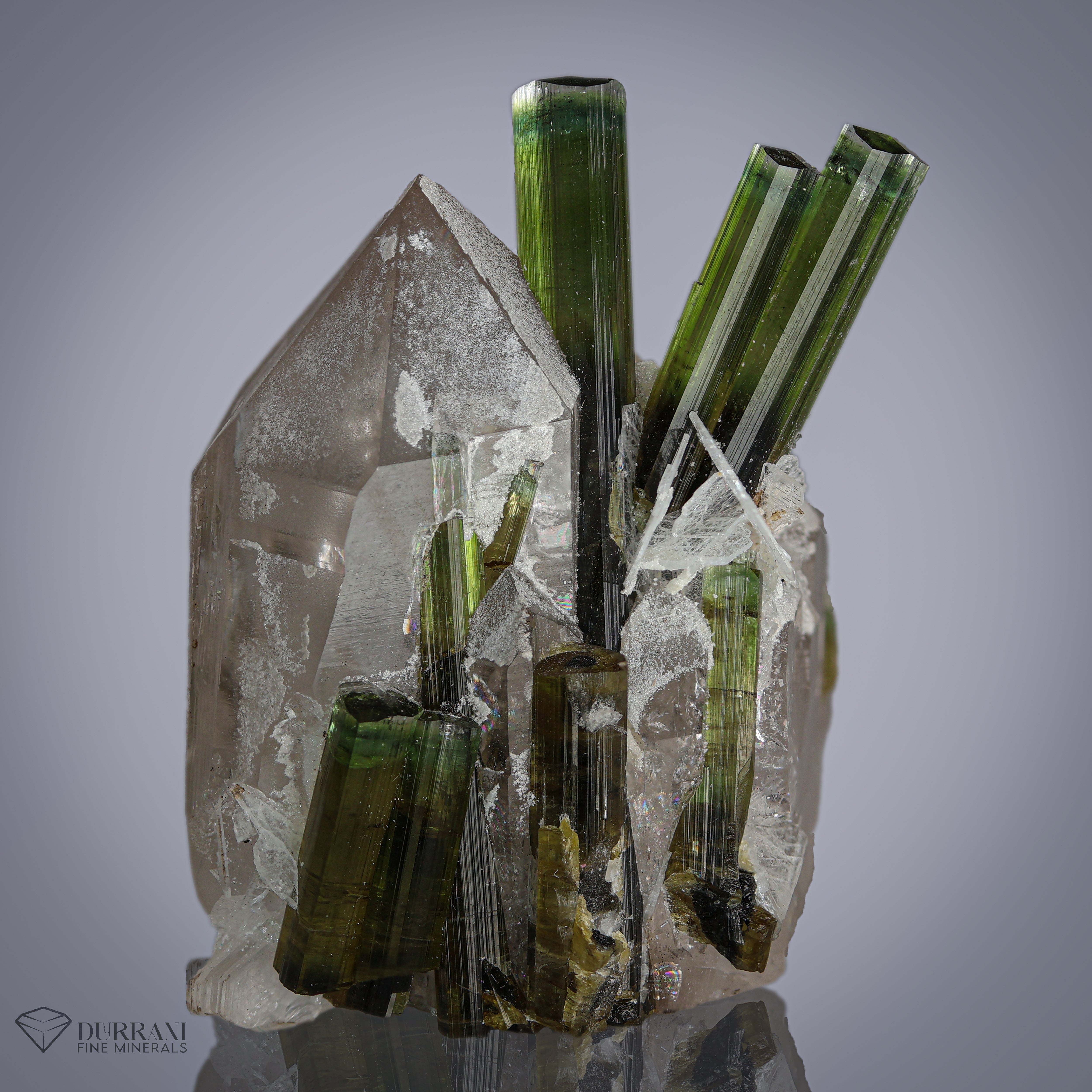 Green Tourmaline cluster with Quartz