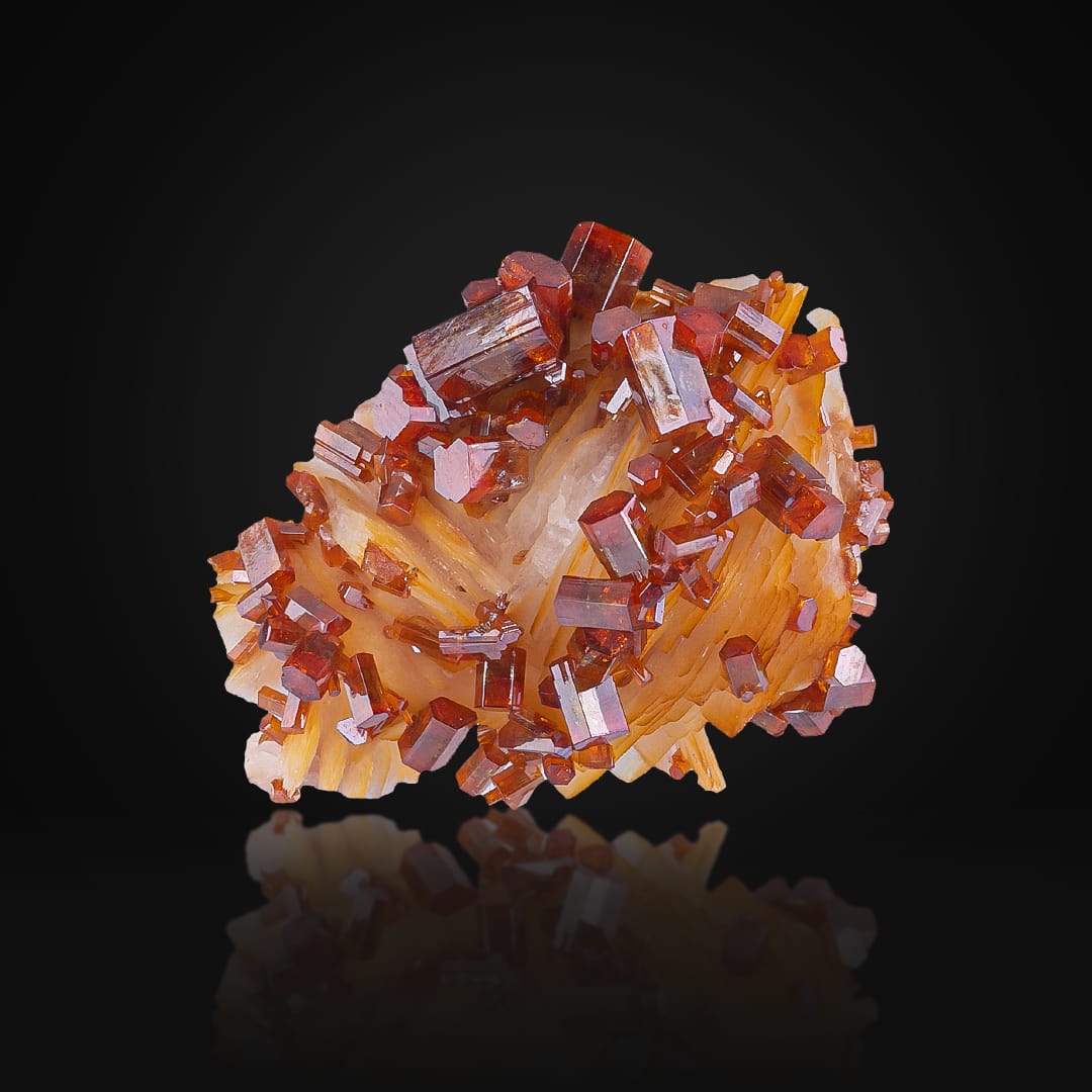 Natural Vanadinite Crystals on Bladed Barite Matrix (28g) - Mibladen, Morocco