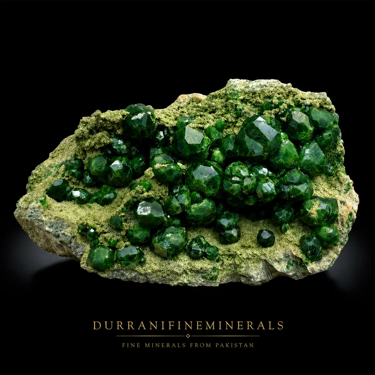 Natural Green Demantoid Garnet Crystal Cluster on Matrix (515g) - Takab, West Azerbaijan, Iran